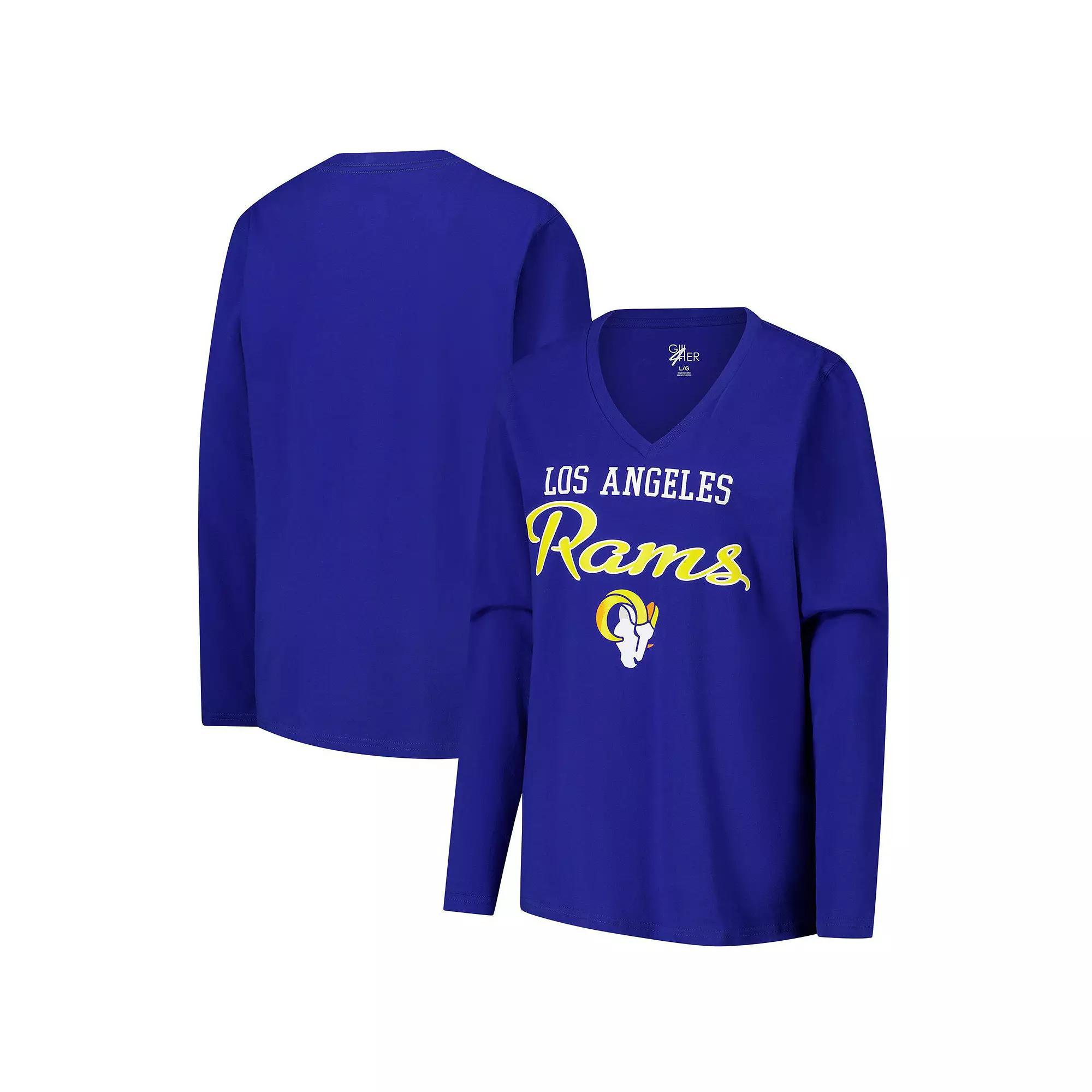 Women's G-III 4Her by Carl Banks Royal Los Angeles Rams Post Season Long Sleeve V-Neck T-Shirt,  Product Image