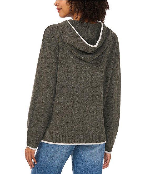 Vince Camuto Knit Crew Neck Long Sleeve Contrast Trim Hoodie Product Image
