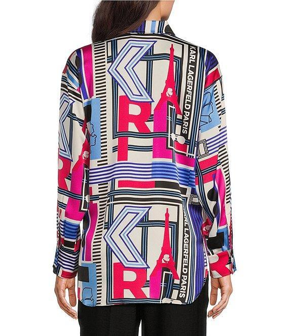 KARL LAGERFELD PARIS Crepe De Chine Abstract Print Point Collar Long Sleeve Button-Front Blouse Product Image