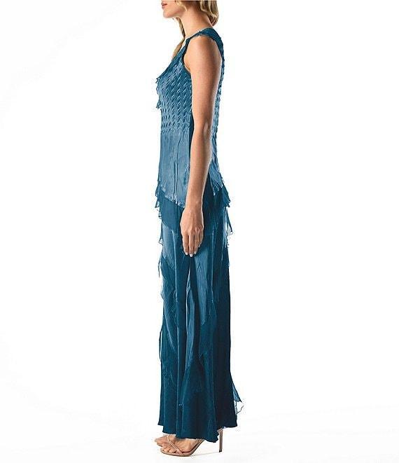 Komarov Chiffon Charmeuse V-Neck Sleeveless Ruffle Cascade A-Line Dress Product Image