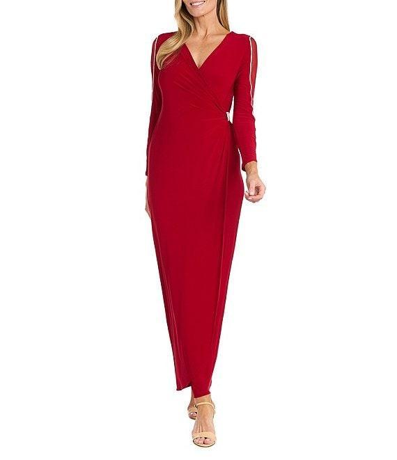 R & M Richards Mesh V-Neck 3/4 Sleeve Wrap Dress Product Image