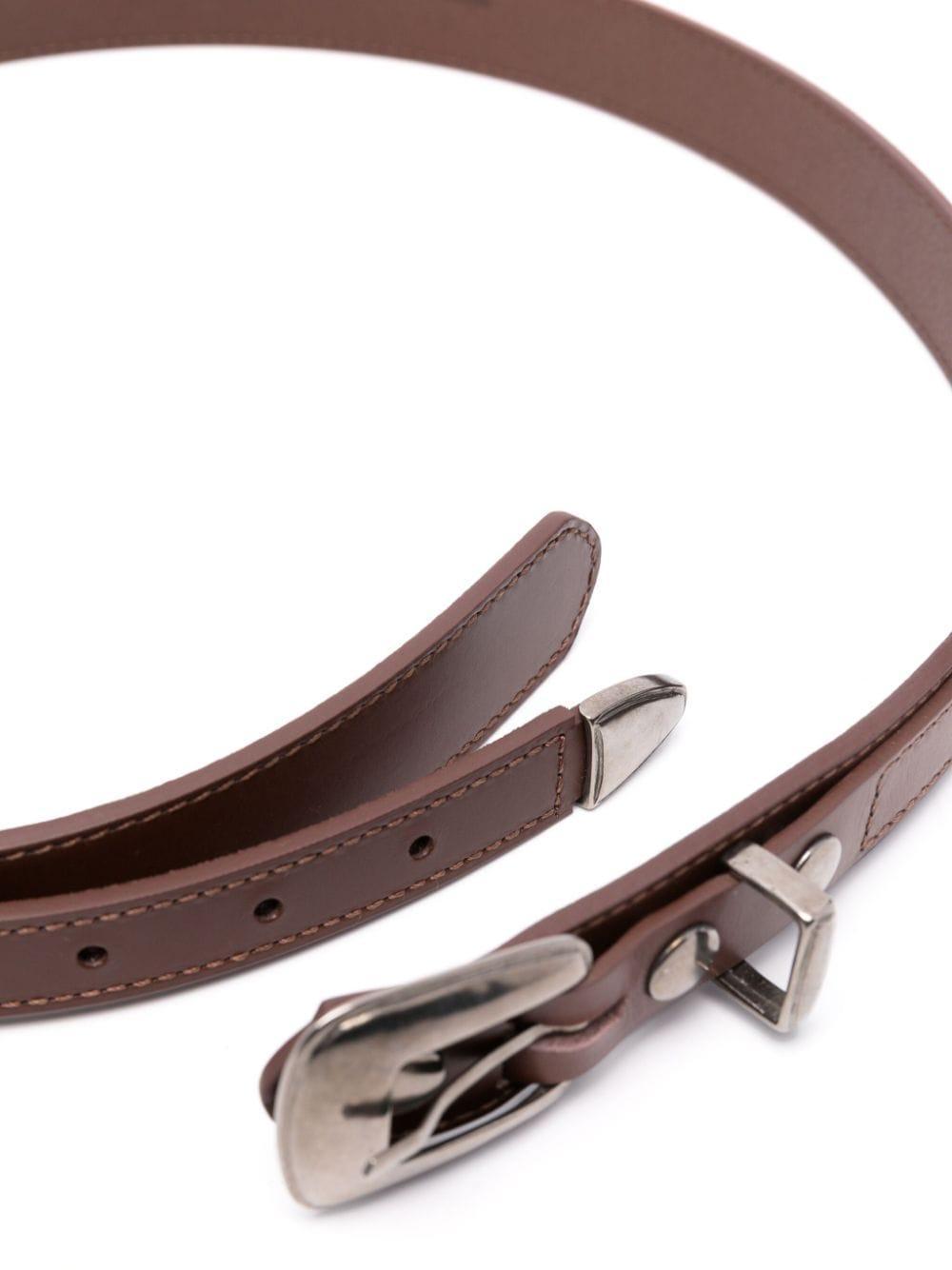 Buckle-fastening Leather Belt In Brown Product Image