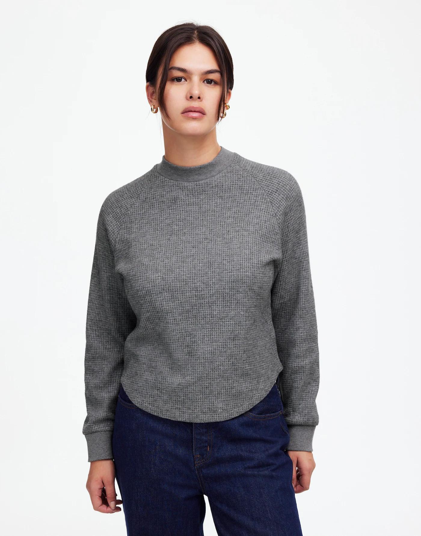 Waffle-Knit Long-Sleeve Crewneck Tee Product Image