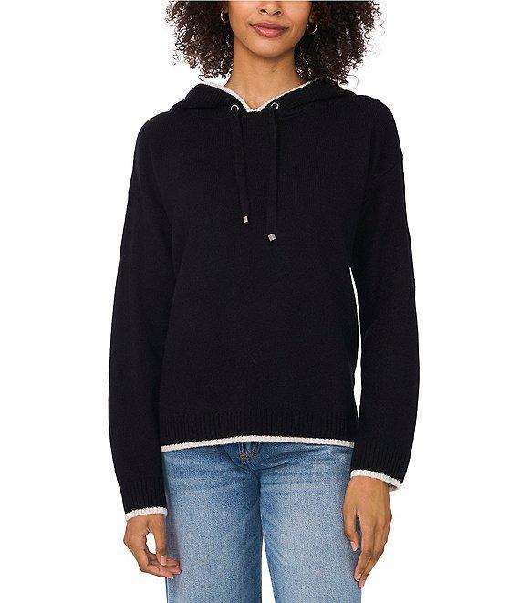 Vince Camuto Knit Crew Neck Long Sleeve Contrast Trim Hoodie Product Image