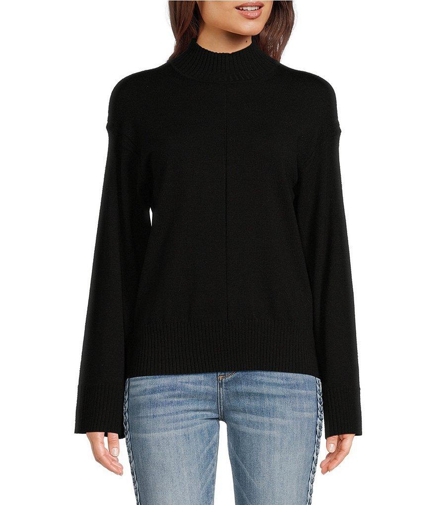 Reba Katrina Jersey Knit Mock Neckline Long Sleeve Open Side Slit Sweater Product Image