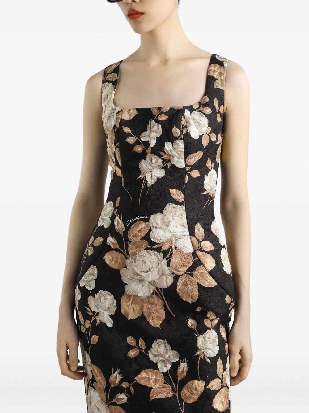 rose-print square-neck midi dress Product Image