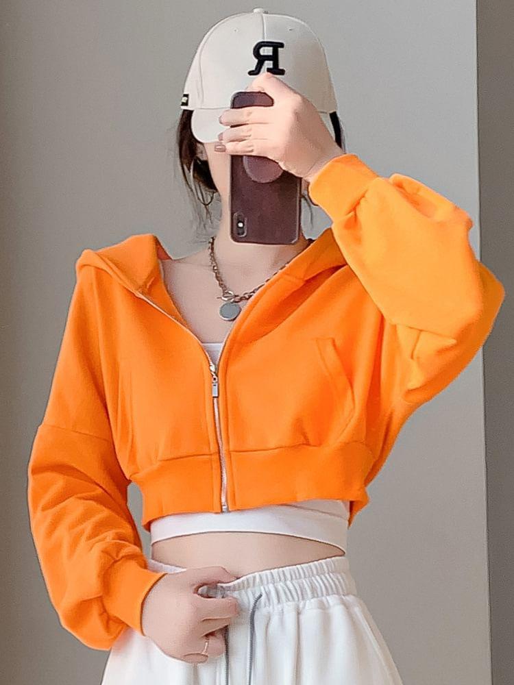 Plain Crop Zip Hoodie Product Image