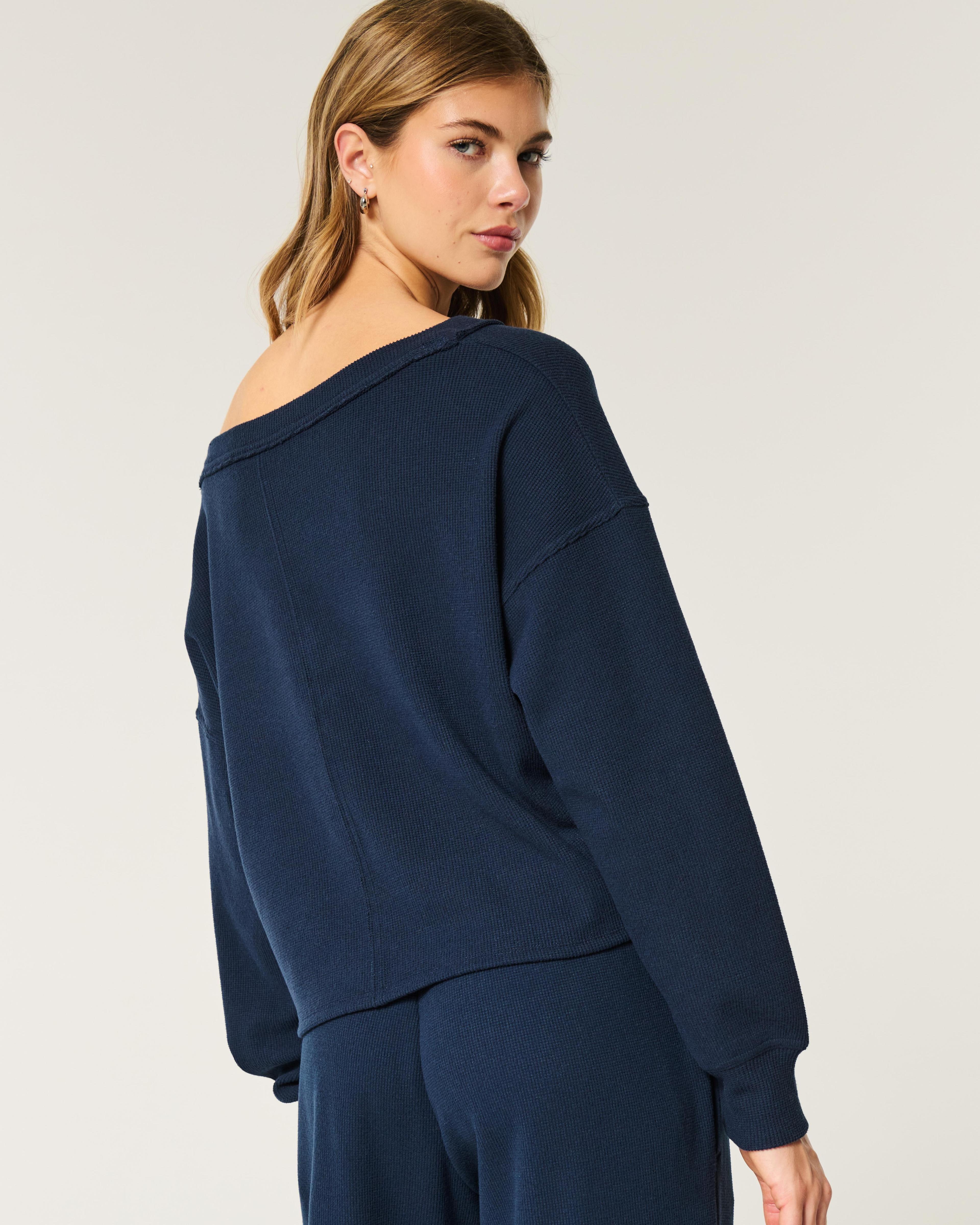 Gilly Hicks Off-the-Shoulder V-Neck Waffle Top Product Image