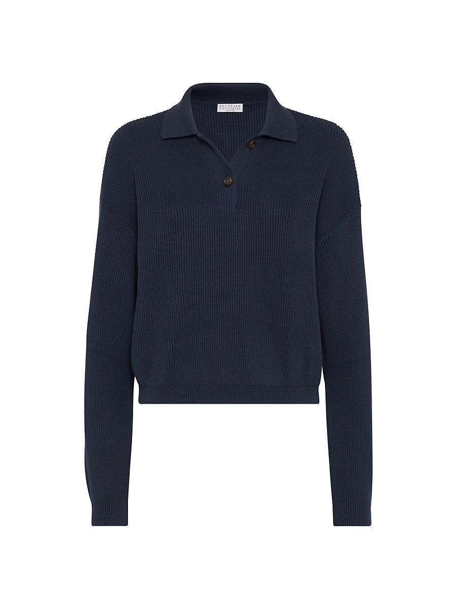 Womens Cotton English Rib Knit Polo Shirt Product Image