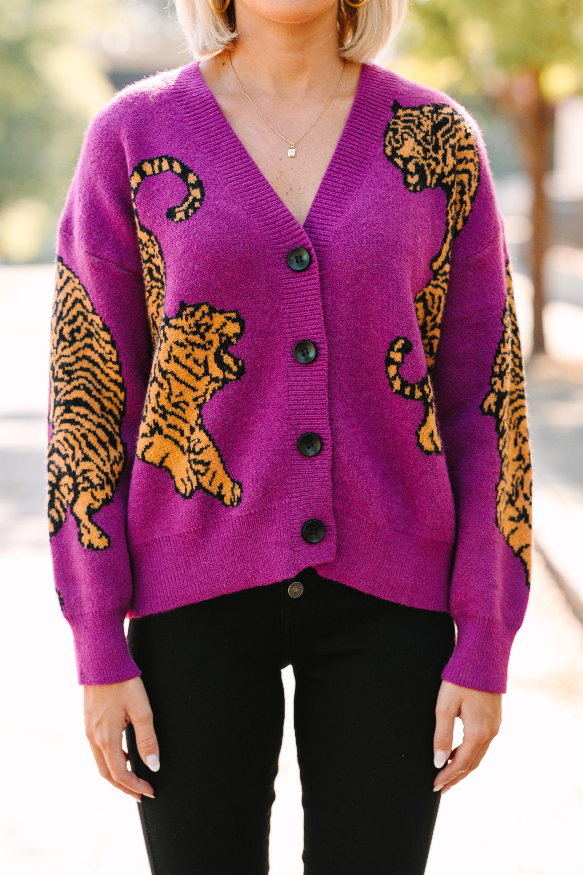 Born To Be Wild Plum Purple Tiger Cardigan Female Product Image