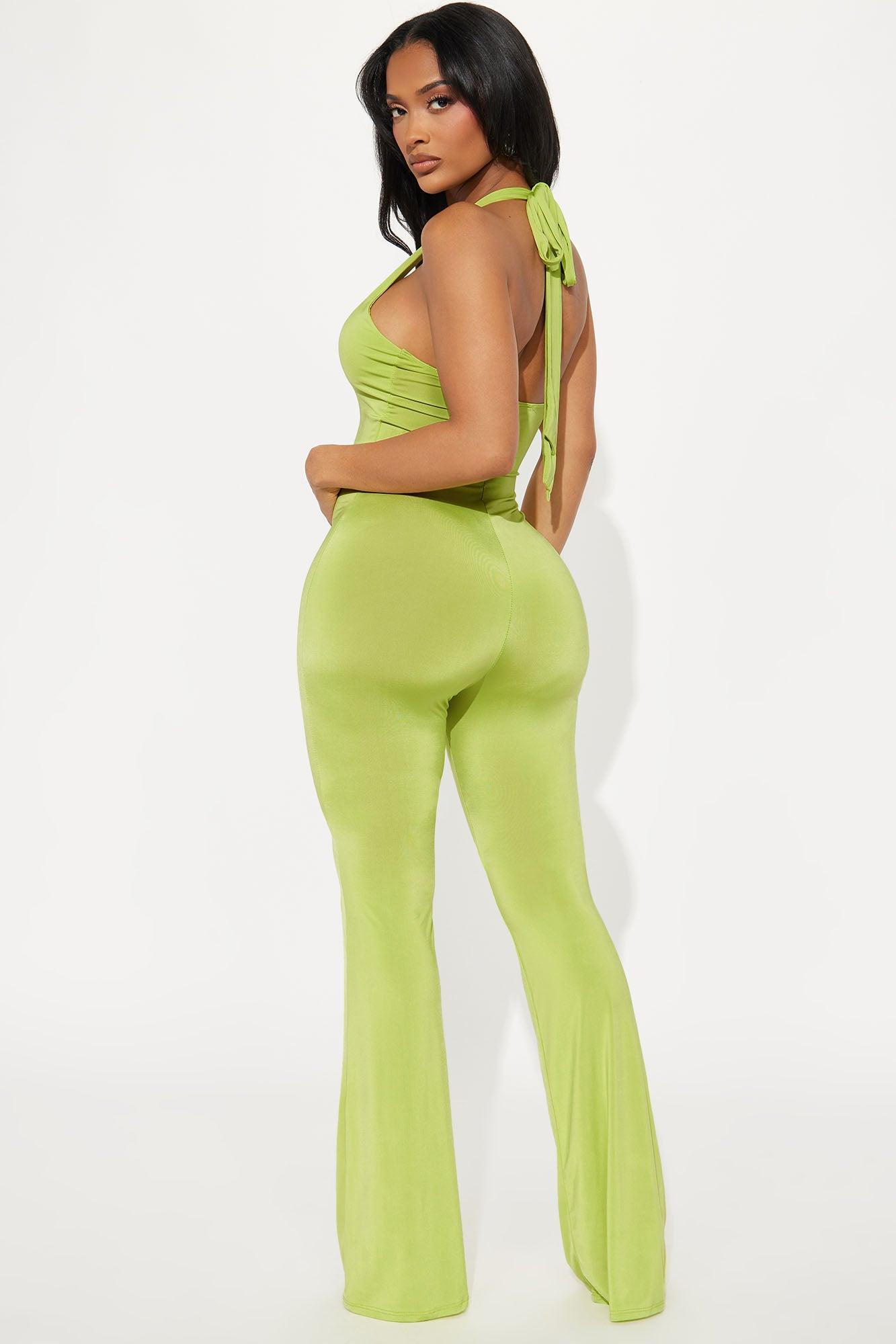 Work It Out Cut Out Halter Jumpsuit - Green Product Image