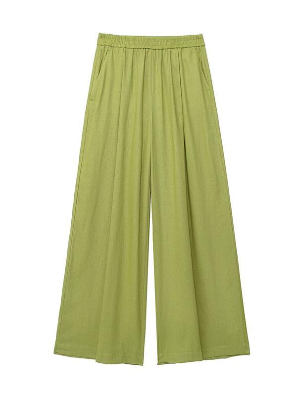 Loose Solid Color Split-Joint Split-Side Lapel Blouse + Elasticity Pleated Pants Trousers Two Pieces Set Product Image