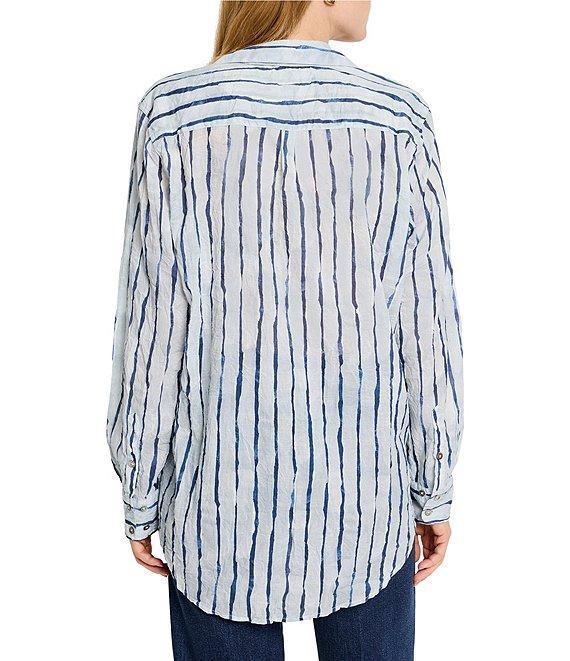NIC + ZOE Woven Crinkle Watercolor Stripe Button Down Collar Shirt Product Image