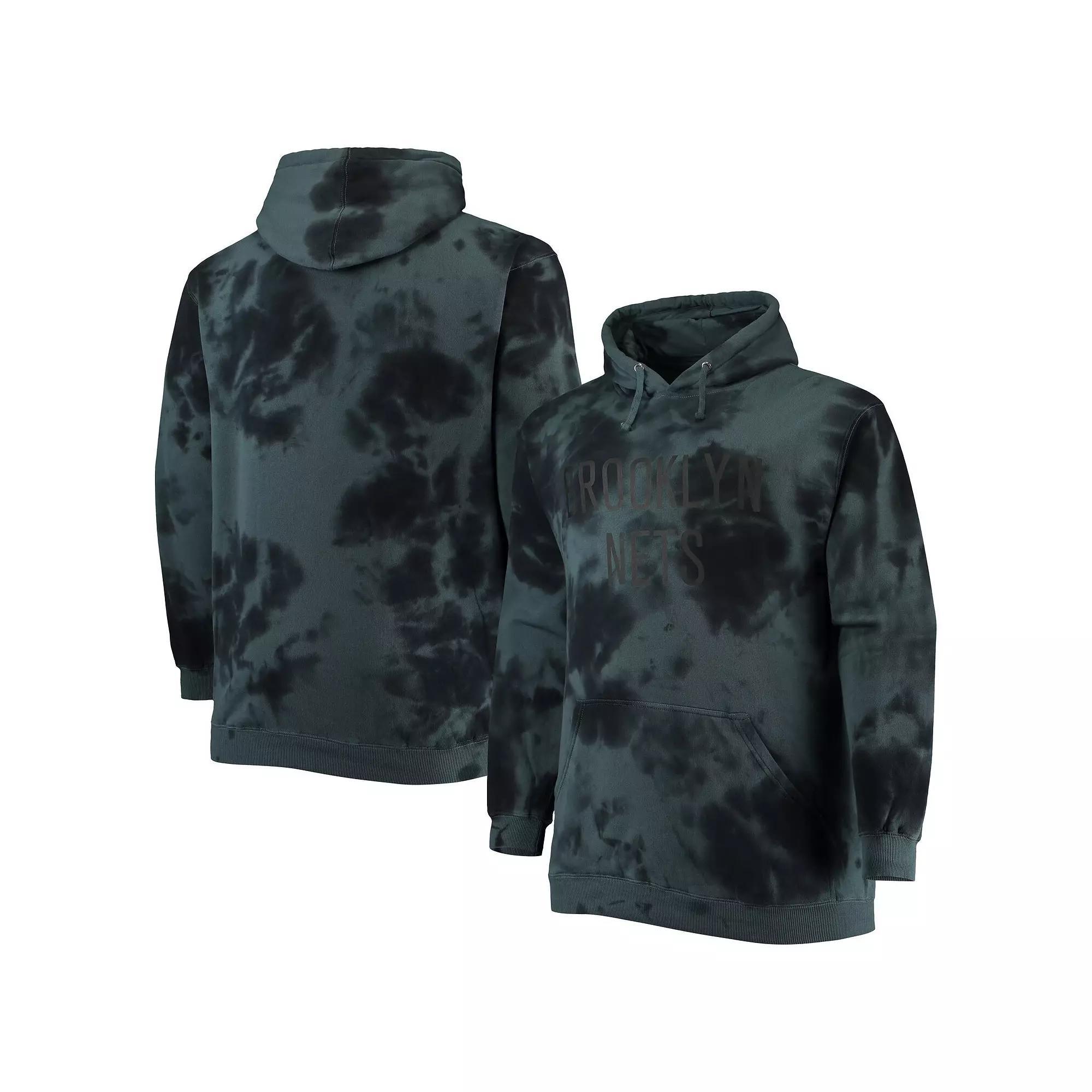 Men's Fanatics Branded Black Brooklyn Nets Big & Tall Wordmark Cloud Dye Pullover Hoodie,  Product Image