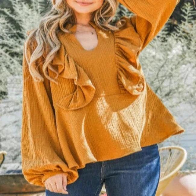 Rust Ruffle Blouse Product Image