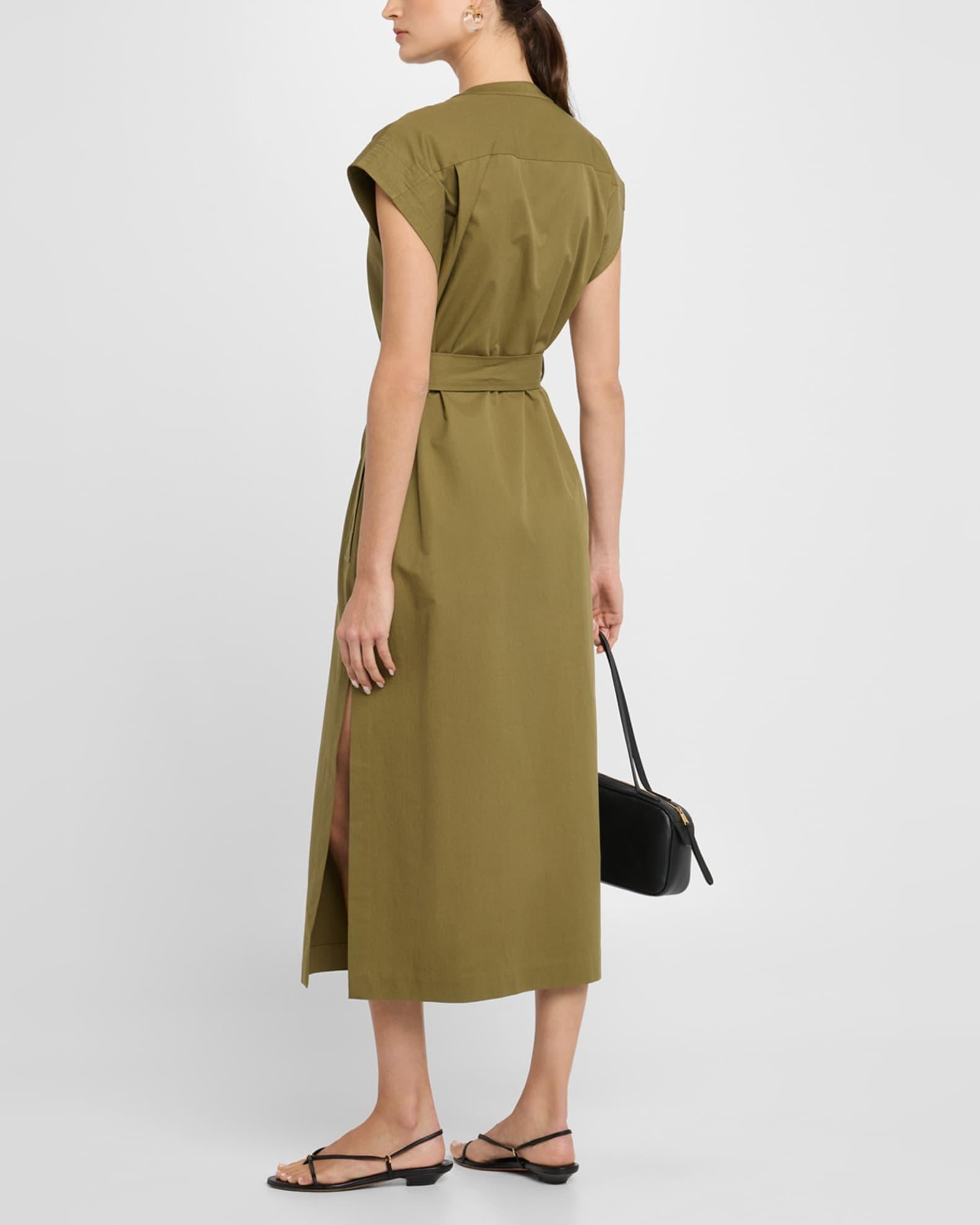 Belted Cap-Sleeve Cotton Twill Midi Shirtdress Product Image