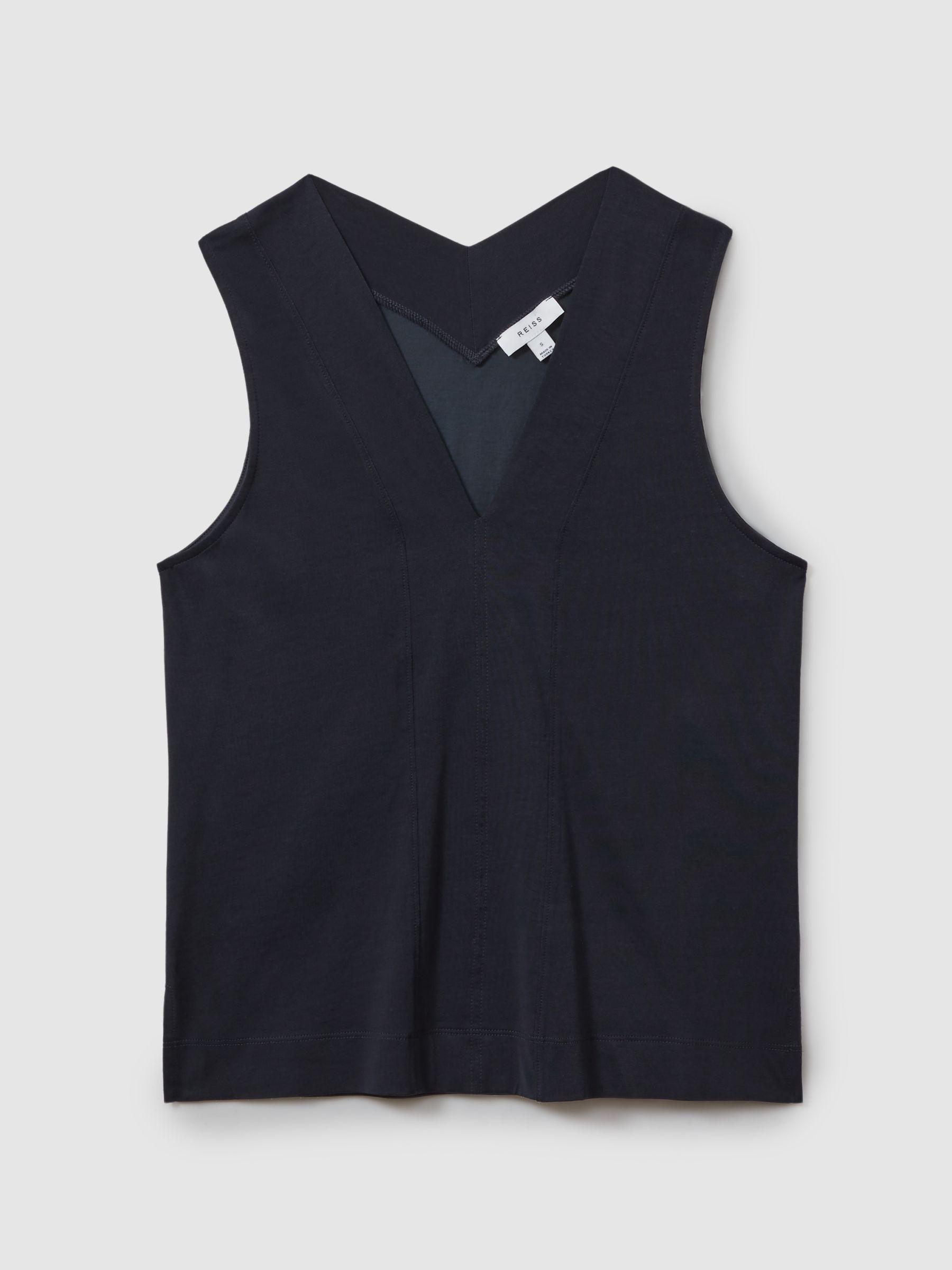 V-Neck Shell Top in Navy Product Image