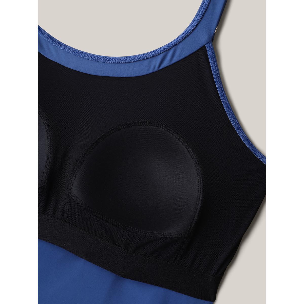 Plus Size Pleated Adjustable Straps Relaxed Swim Top Women's Swimwear Indigo Beach High stretch Bodycon Round Neck Curve Swim Tops BloomChic 12/L Product Image