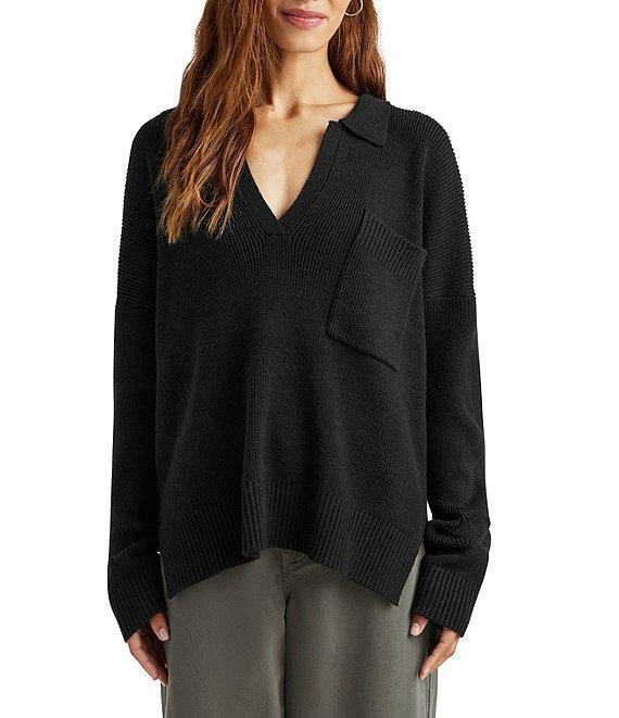 Splendid Kristen Knit Collared V-Neck Long Sleeve Polo Sweater Product Image