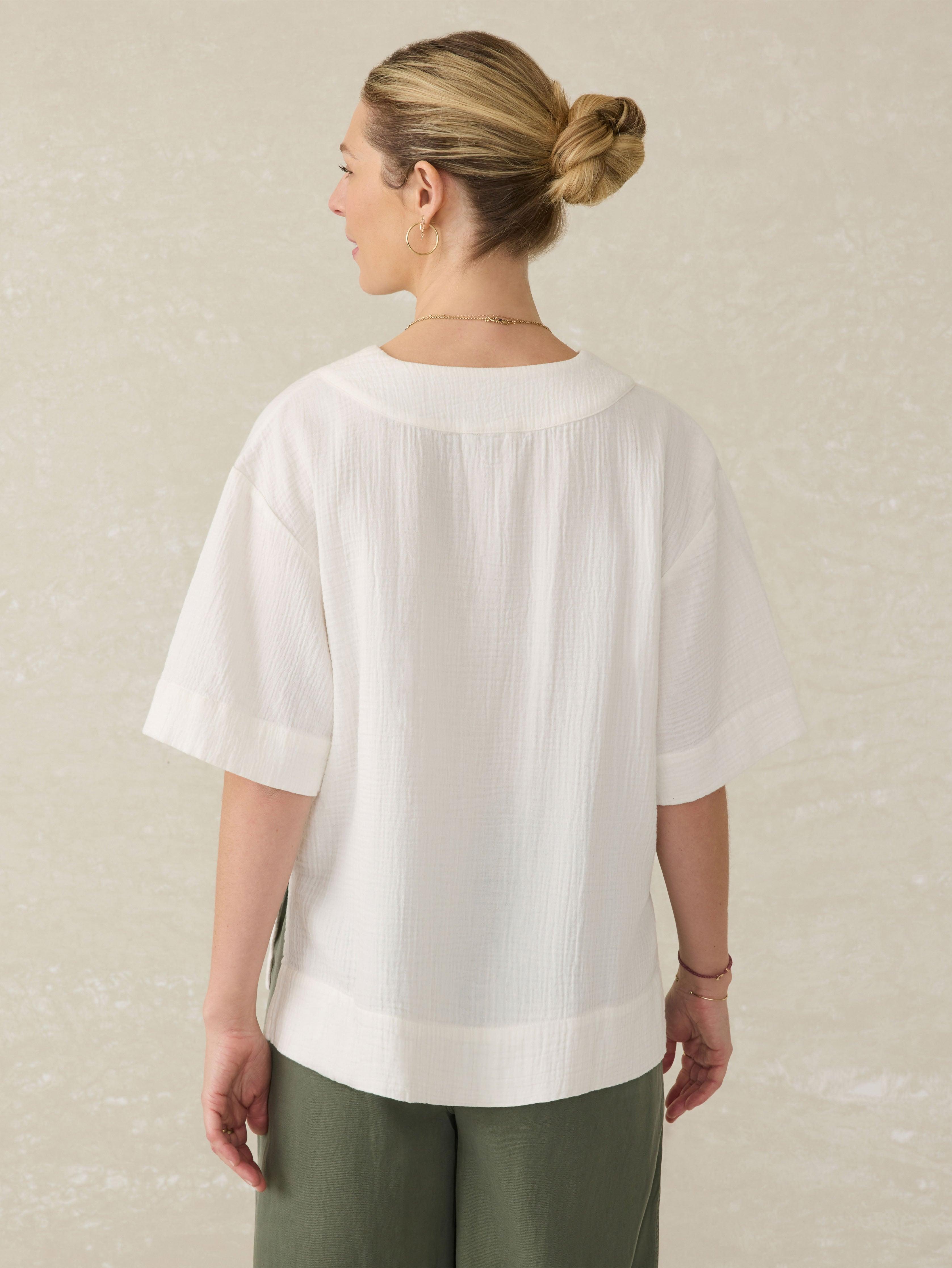 Dune Cotton Gauze Short Sleeve Popover - White Female Product Image