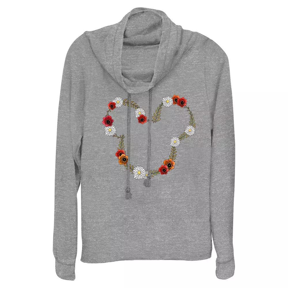 Disney's Mickey Mouse Spring Floral Wreath Women's Cowlneck Graphic Lightweight Long Sleeve,  Product Image