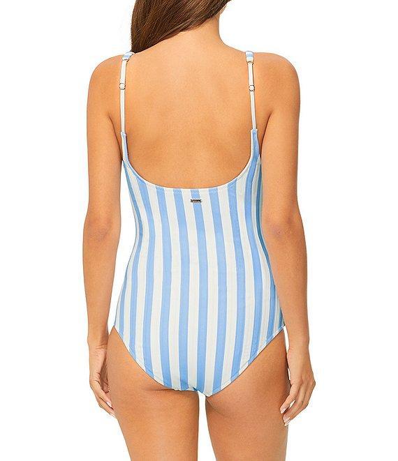 Raisins Cabana Beach Stripe Ribbed Texture Scoop Neck One Piece Swimsuit Product Image
