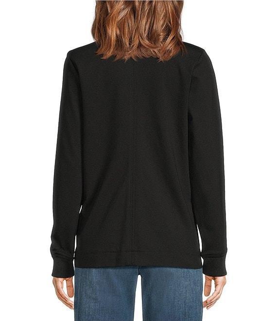 City Blues Solid Ponte Knit Notch Collar Long Sleeve Pocketed Button-Front Blazer Product Image