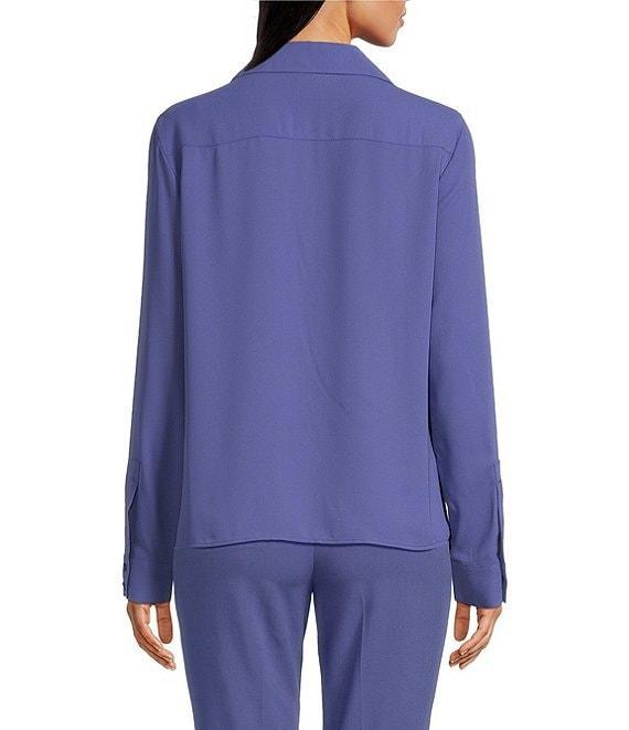 Calvin Klein Solid Georgette Point Collar Long Sleeve Ruffle Front Blouse Product Image