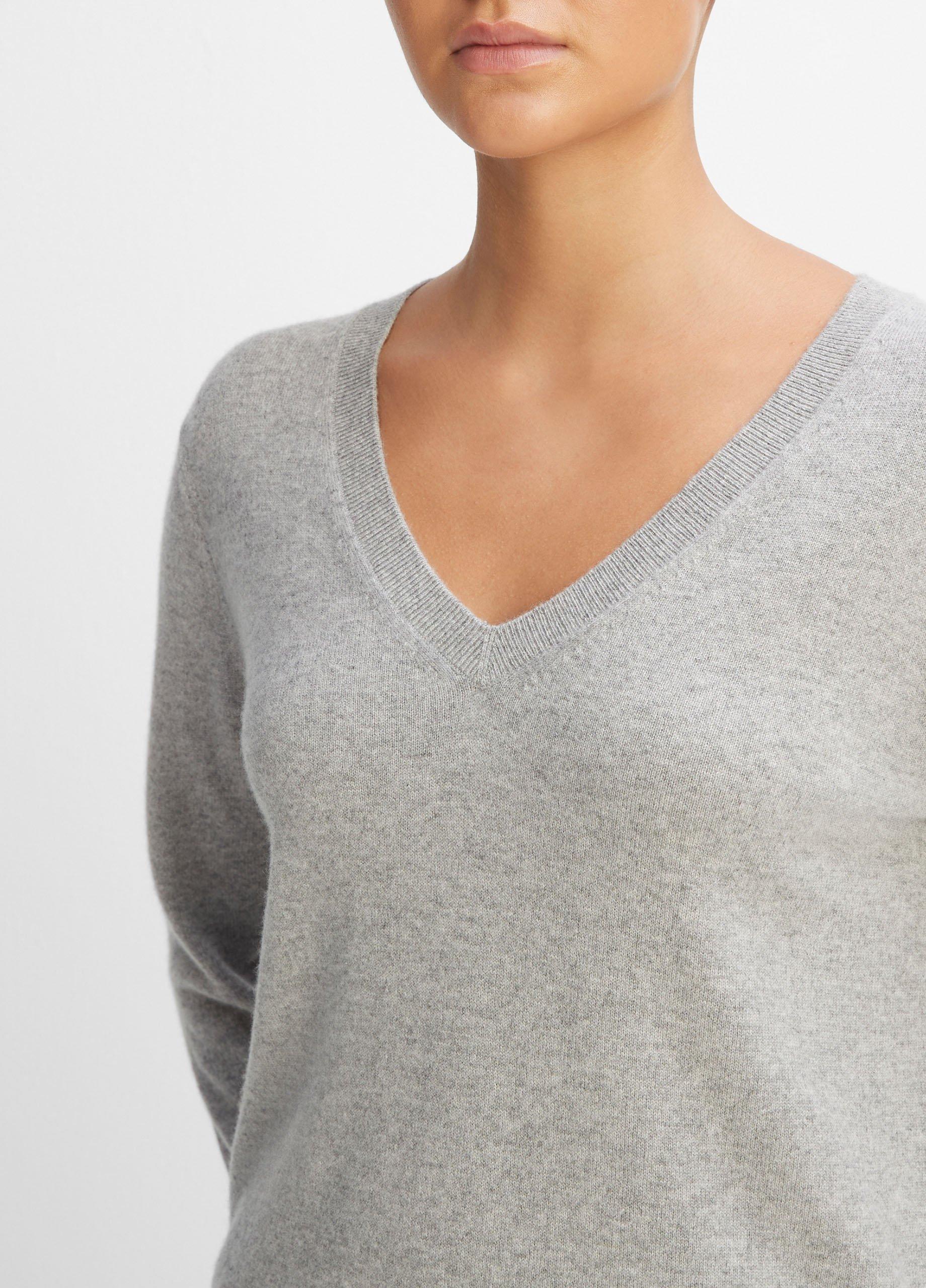 Womens Cashmere Weekend V-Neck Sweater, Heather Steel, Size XL Vince Product Image