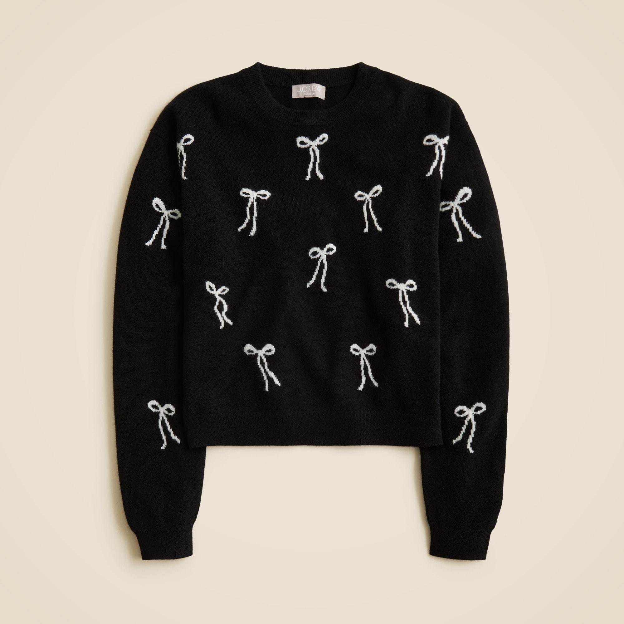 Perfect cashmere crewneck sweater in bow print Product Image