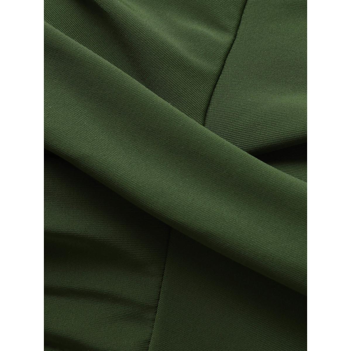 Plus Size Twist Front Patchwork Woven Ribbon Swim Top Women's Swimwear ArmyGreen Resort Woven ribbon&lace trim High stretch Skinny Heart neckline Curve Swim Tops BloomChic 30/6X Product Image