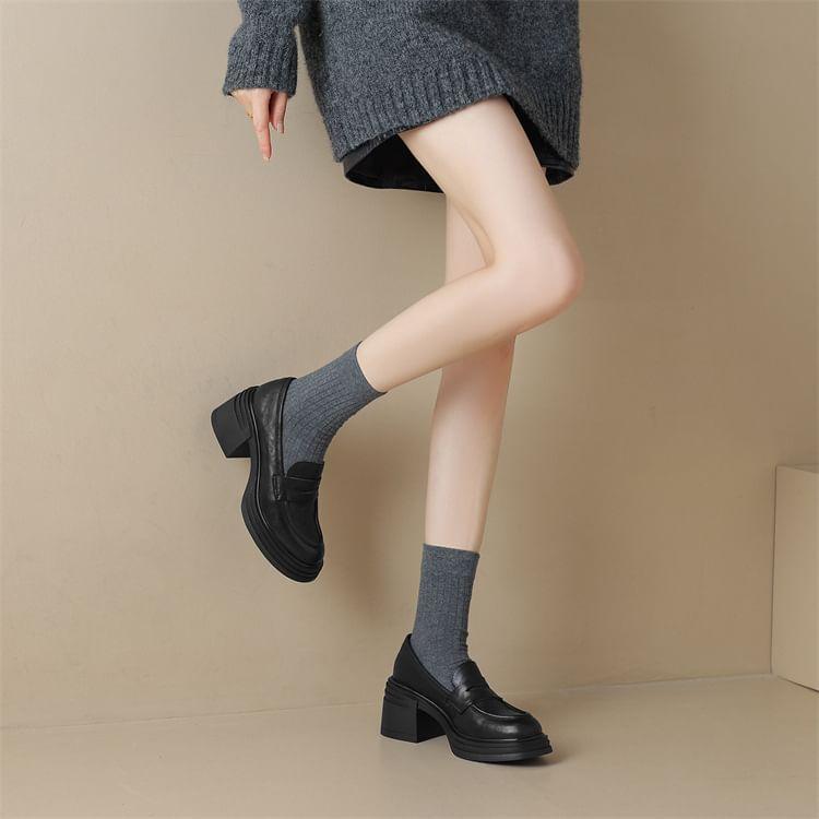 Platform Block Heel Penny Loafer Pumps Product Image