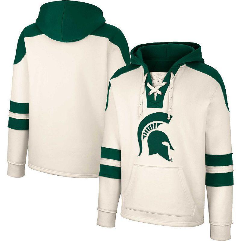 Mens Colosseum Cream Michigan State Spartans Lace-Up 4.0 Vintage Pullover Hoodie Product Image