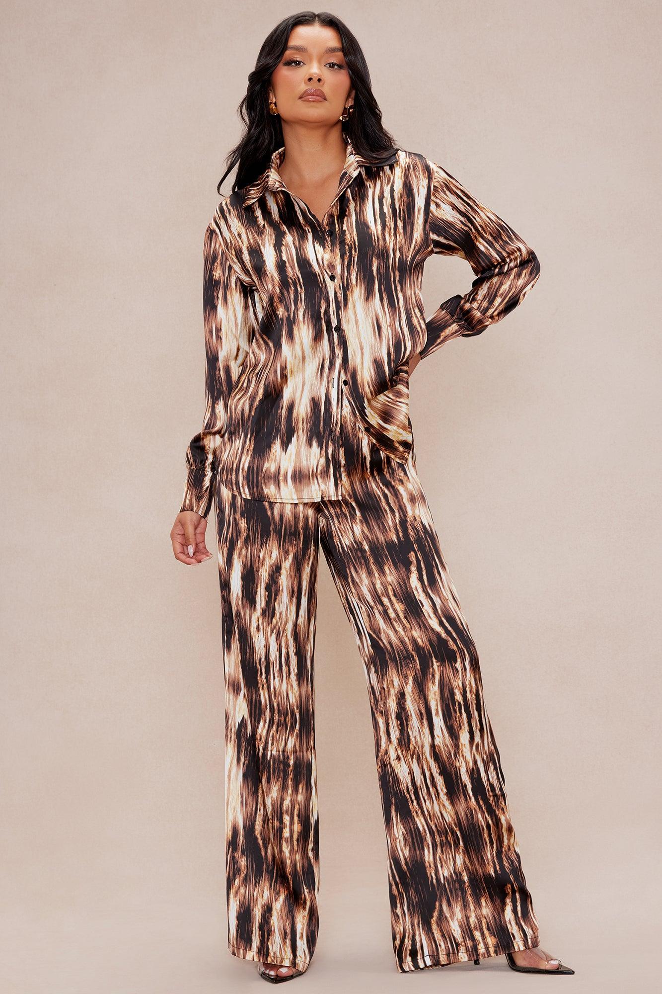 Kamiko Satin Pant Set - Brown/combo Product Image