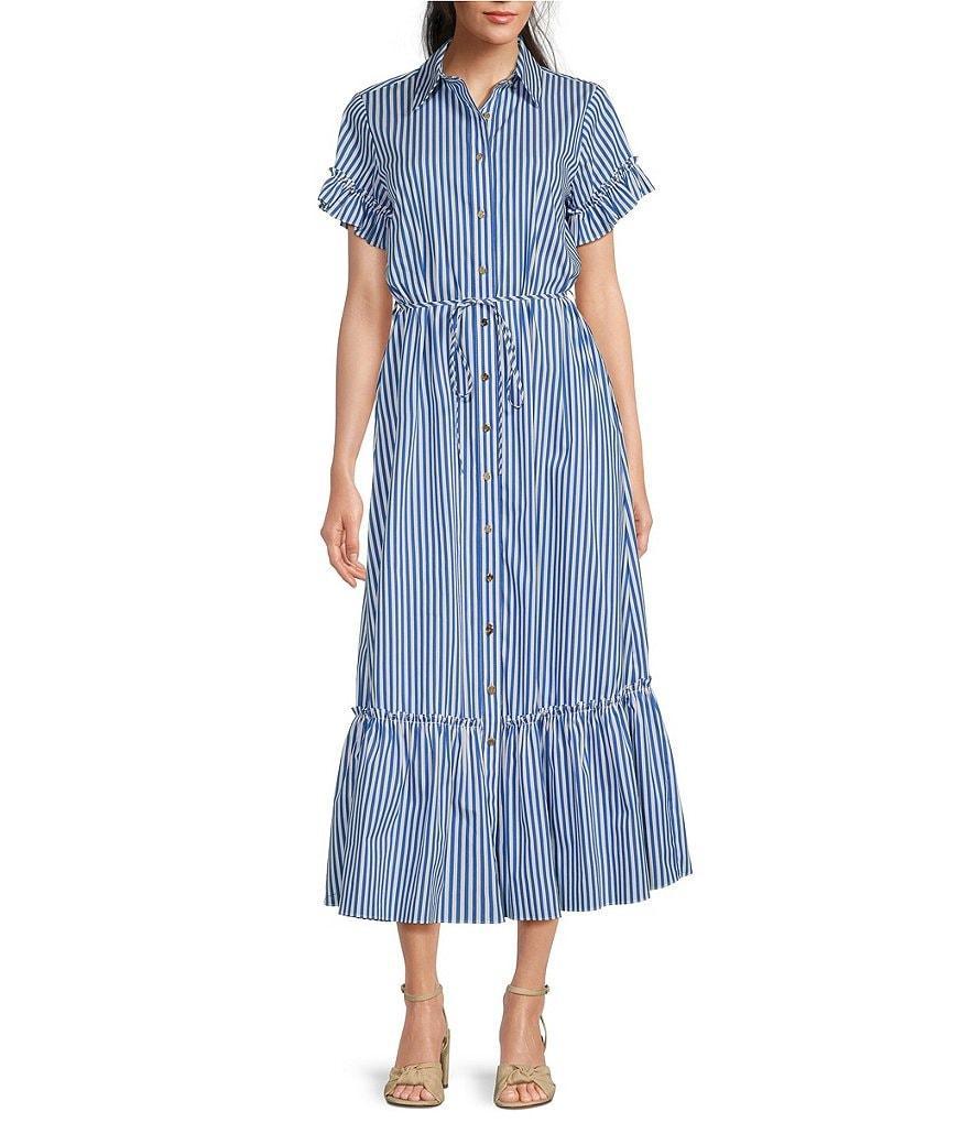 Jude Connally Pippa Stripe Print Point Collar Short Sleeve Midi Dress Product Image