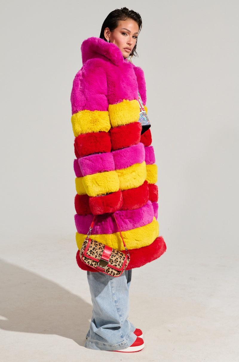 RAMI MULTI COLOR FAUX FUR PANEL TRENCH COAT Product Image