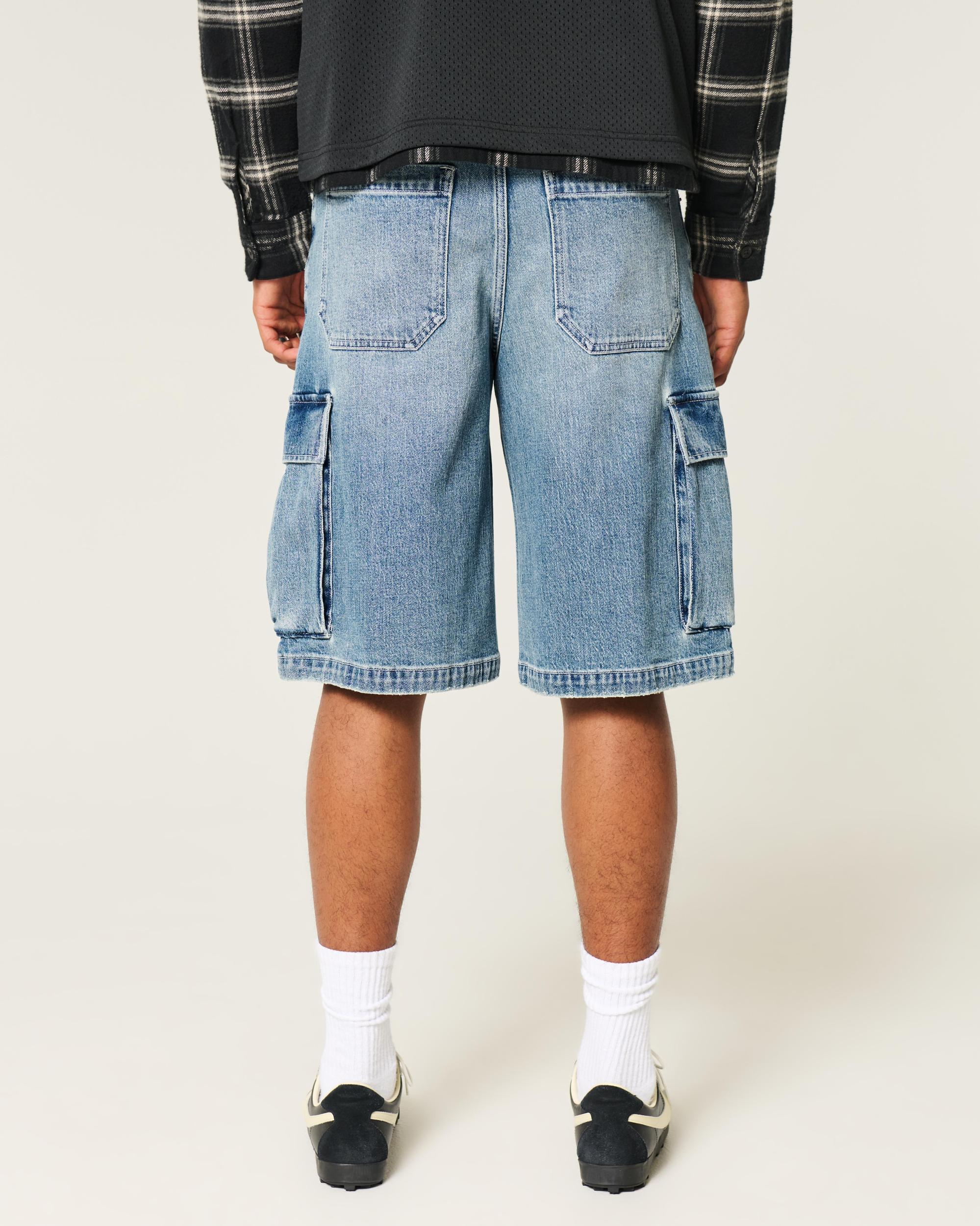 Below-the-Knee Washed Black Super Baggy Denim Shorts Product Image
