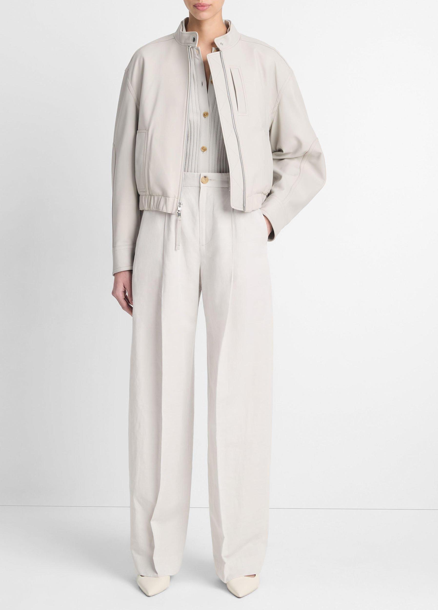 Leather Cropped Bomber Jacket Product Image