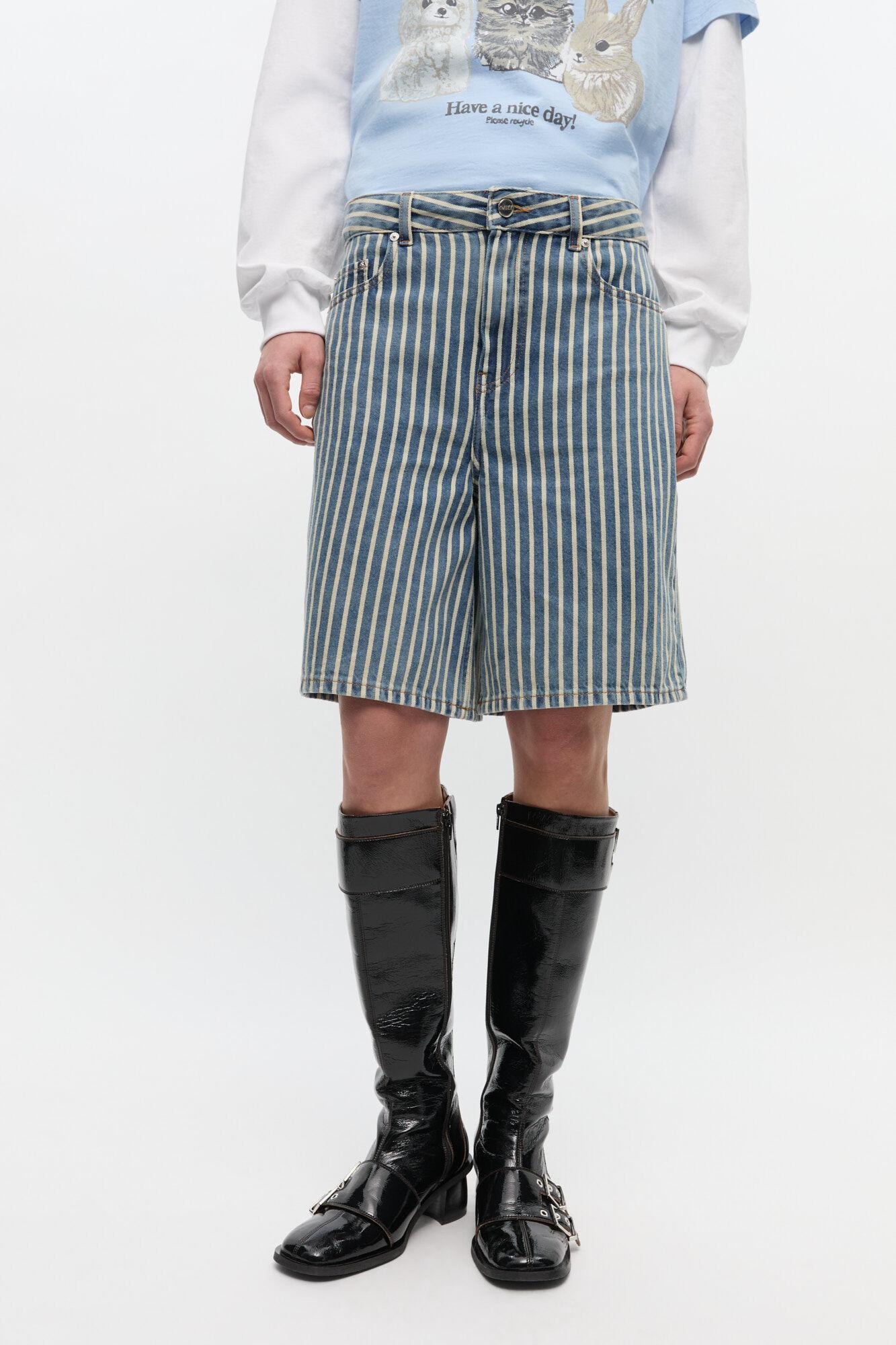 Striped Denim Shorts Product Image