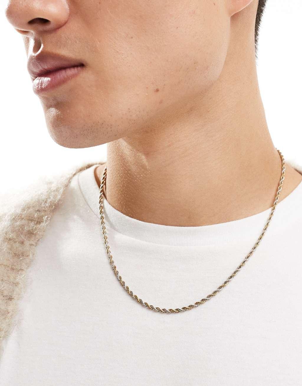 ASOS DESIGN waterproof stainless steel rope chain in gold and silver tone Product Image