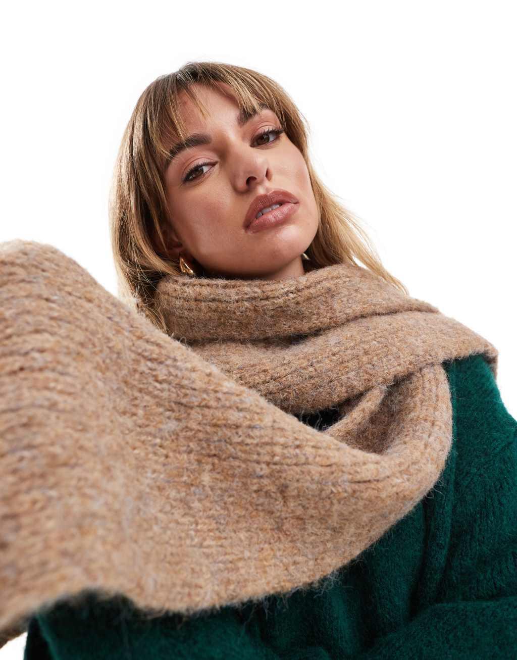 ASOS DESIGN knit scarf in wool mix in camel Product Image