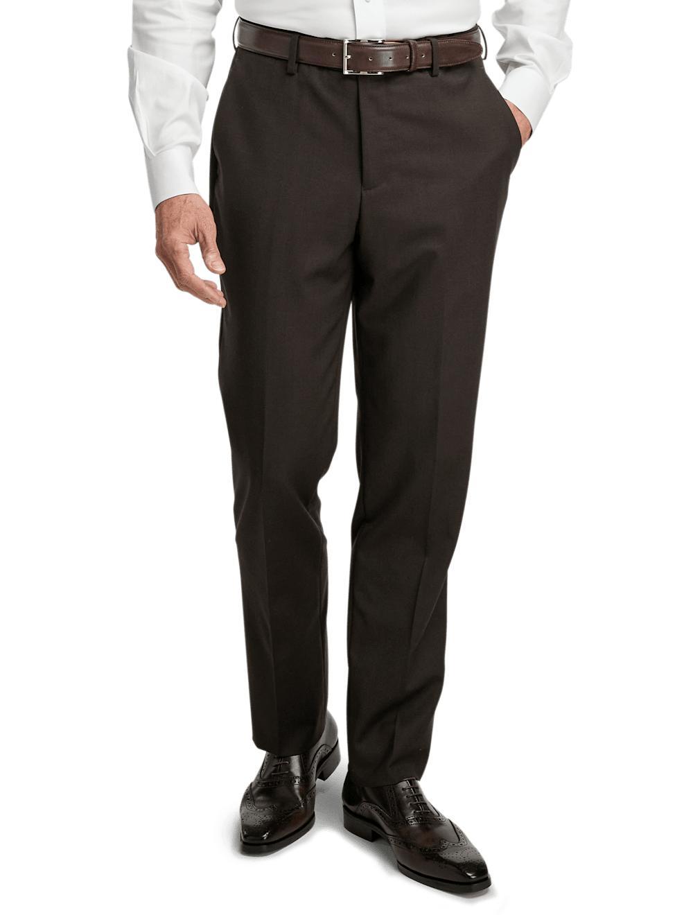 Wool Stretch Bengaline Single Breasted Peak Lapel Suit - Dark Brown Product Image