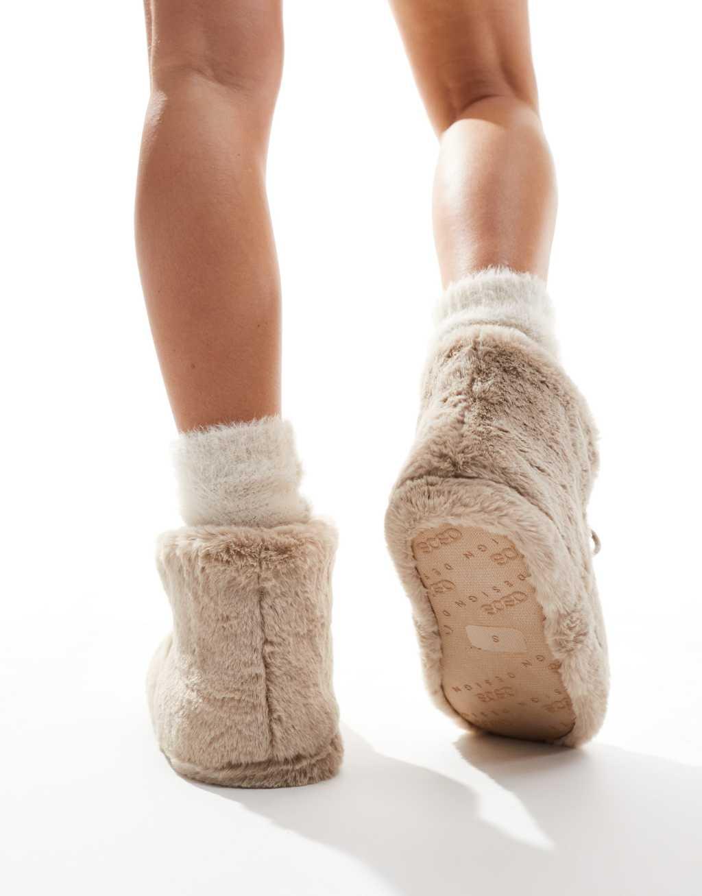 ASOS DESIGN Zyla pom pom bootie slippers in mink Product Image