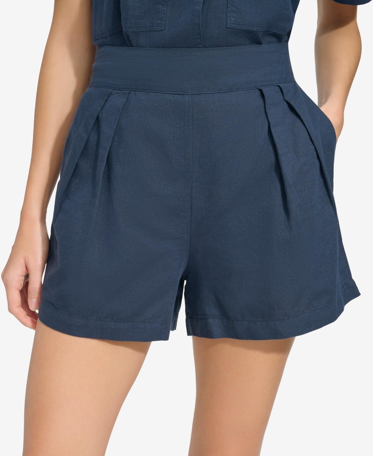 Andrew Marc Sport Womens Washed Linen High Rise Pull On Pleated Shorts Product Image