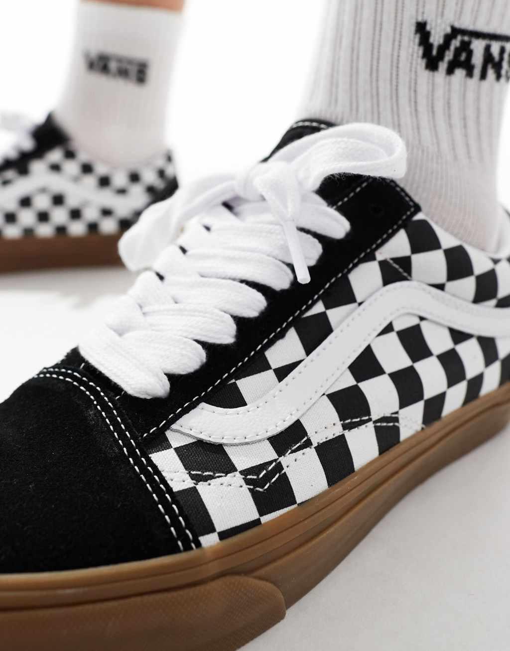 Vans Old Skool rubber sole sneakers in black and white checkerboard print Product Image