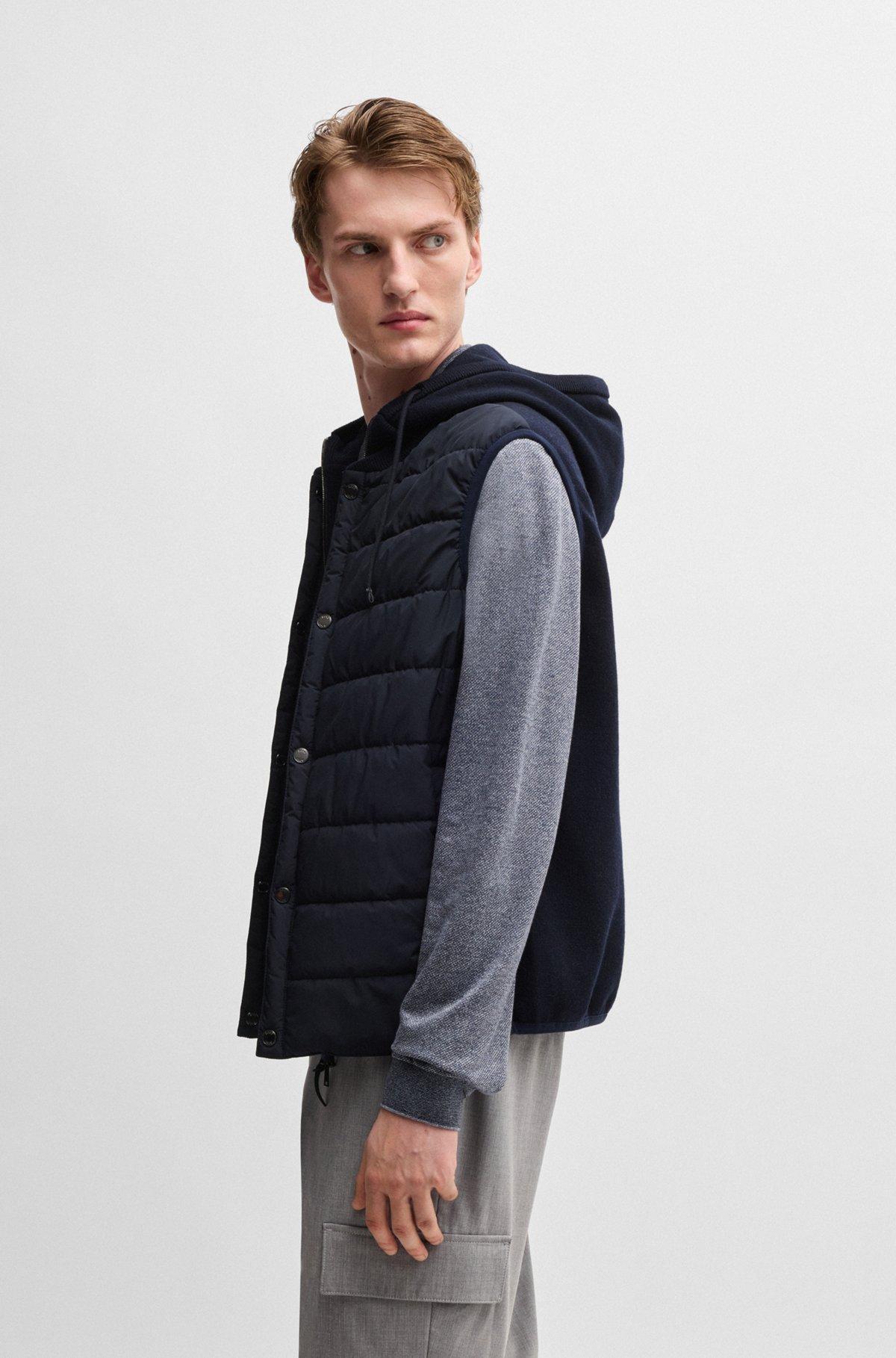 Hooded gilet in wool with down-blend front panel Product Image