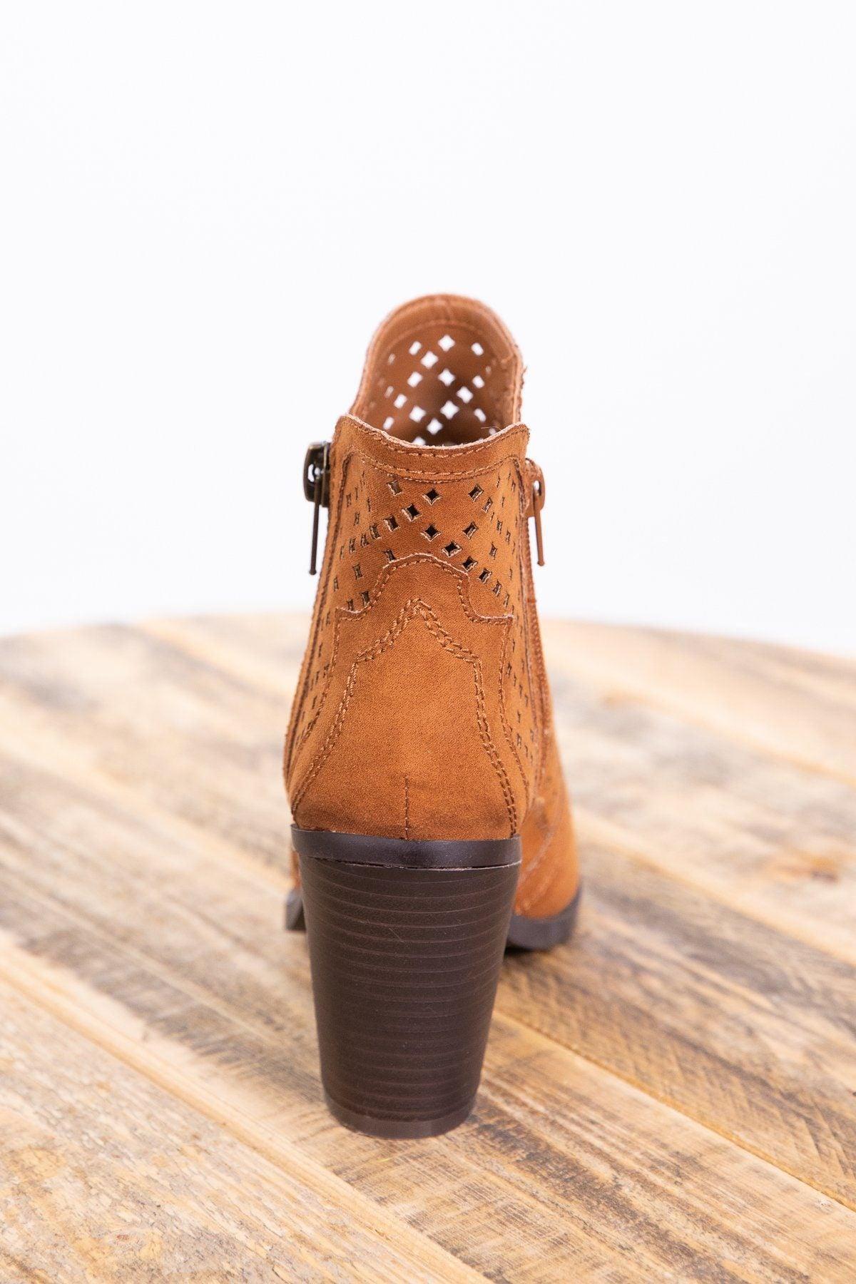 Camel Faux Suede Perforated Detail Bootie Product Image