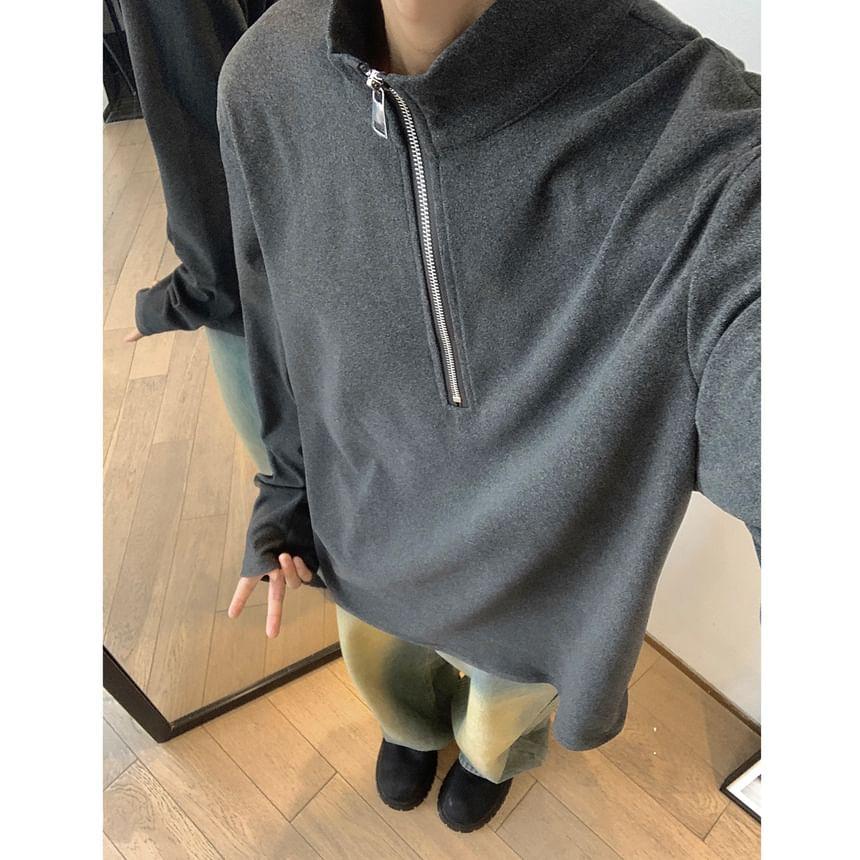 Mock Neck Half Zip Plain Sweatshirt Product Image