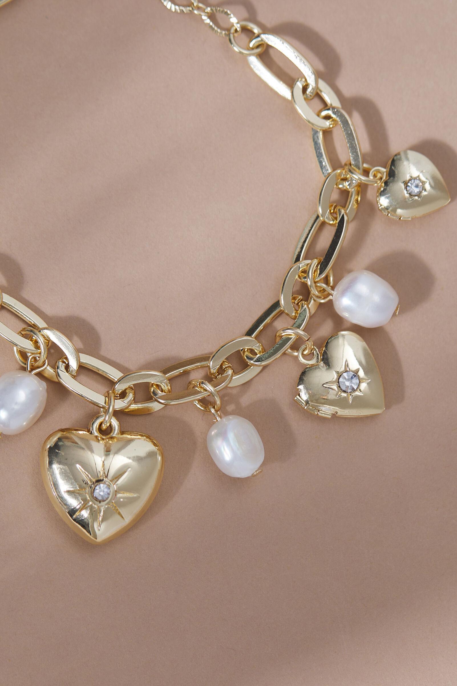 Heart Pearl Charm Bracelet Product Image