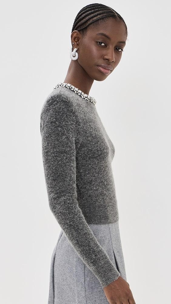 Self Portrait Charcoal Embellished Knit Top | Shopbop Product Image